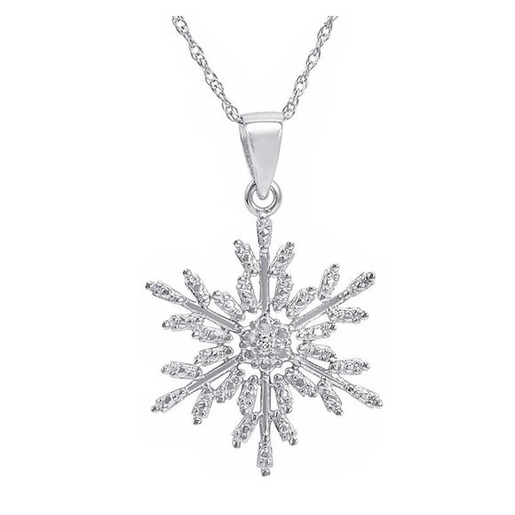 Diamond Accent Snowflake Pendant-Necklace in Sterling Silver - Picture 2 of 4